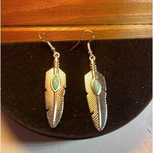 Ethnic Style Dangly Boho Turquoise Pierced Earrings.